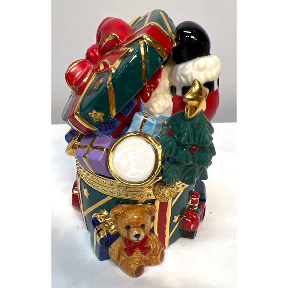 Santa-Themed Porcelain Decorative Box With Lid & Festive Holiday Design By Tradi - Picture 2 of 5